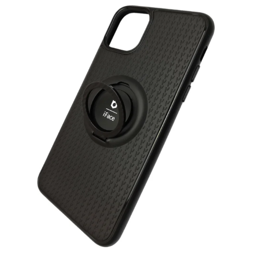 фото Силиконовый чехол для apple iphone 12 6.1 черный с кольцом-подставкой и металлической вставкой для магнита makkardi