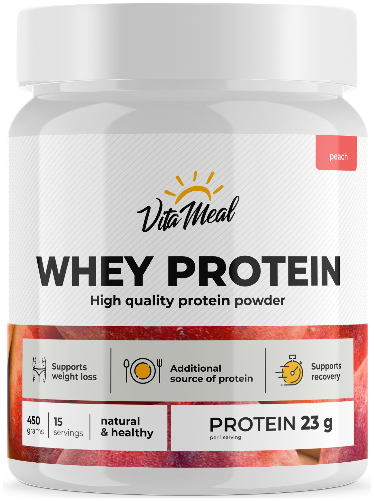 Сывороточный протеин 15 порций VitaMeal Whey Protein (банка) 450 г Персик