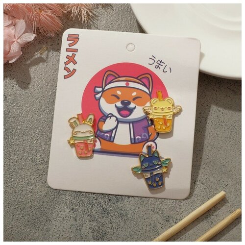 фото Набор значков (3шт) "стаканчики" зверята, цветные в золоте queen fair