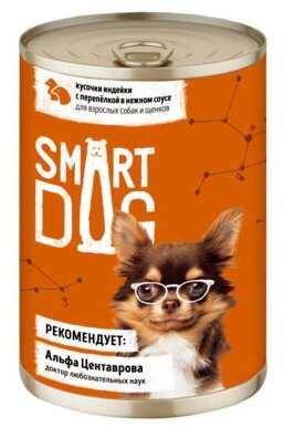Smart Dog консервы Консервы для взрослых собак и щенков кусочки индейки с перепелкой в нежном соусе 22ел16 43742 0,4 кг 43742 (2 шт)
