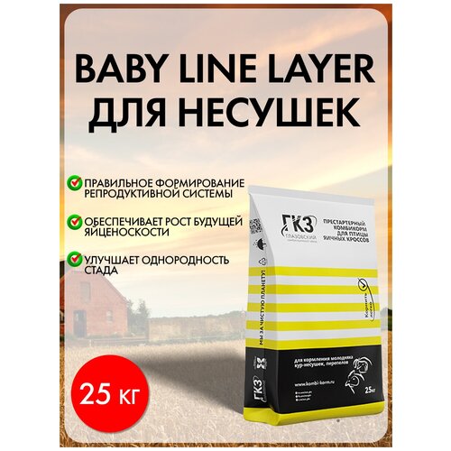 Престартерный универсальный комбикорм для несушки BABY LINE LAYER, 25 кг
