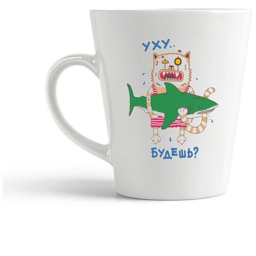 фото Кружка-латте coolpodarok прикол. кот с акулой уху будешь?2