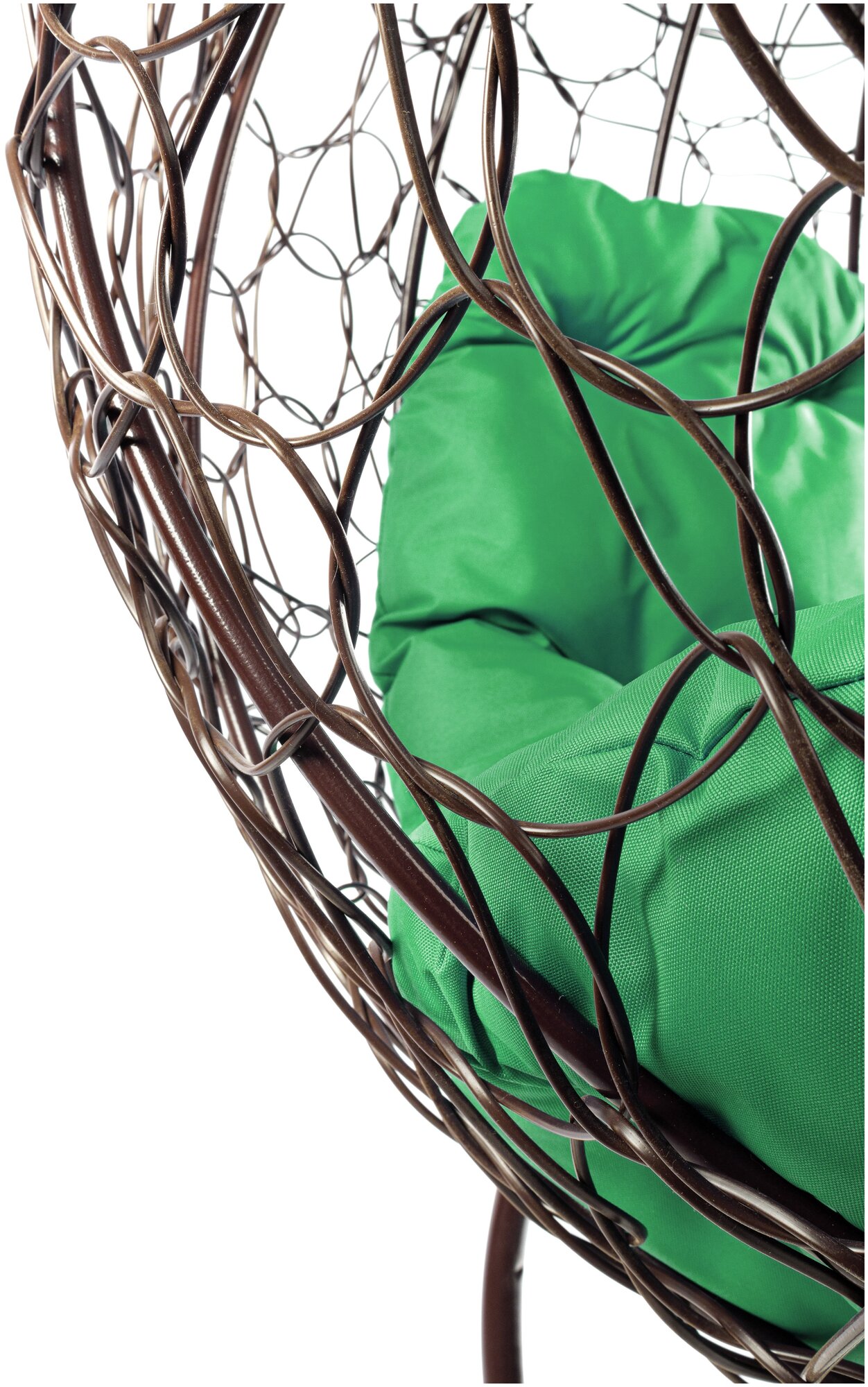 Кресло M-Group круг на подставке ротанг коричневый, зелёная подушка - фотография № 8