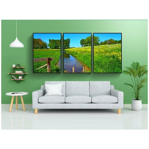 фото Набор модулных постеров для интерьера "голландский пейзаж, ров, водный путь" 60x90 см. в тубусе, без рамки lotsprints