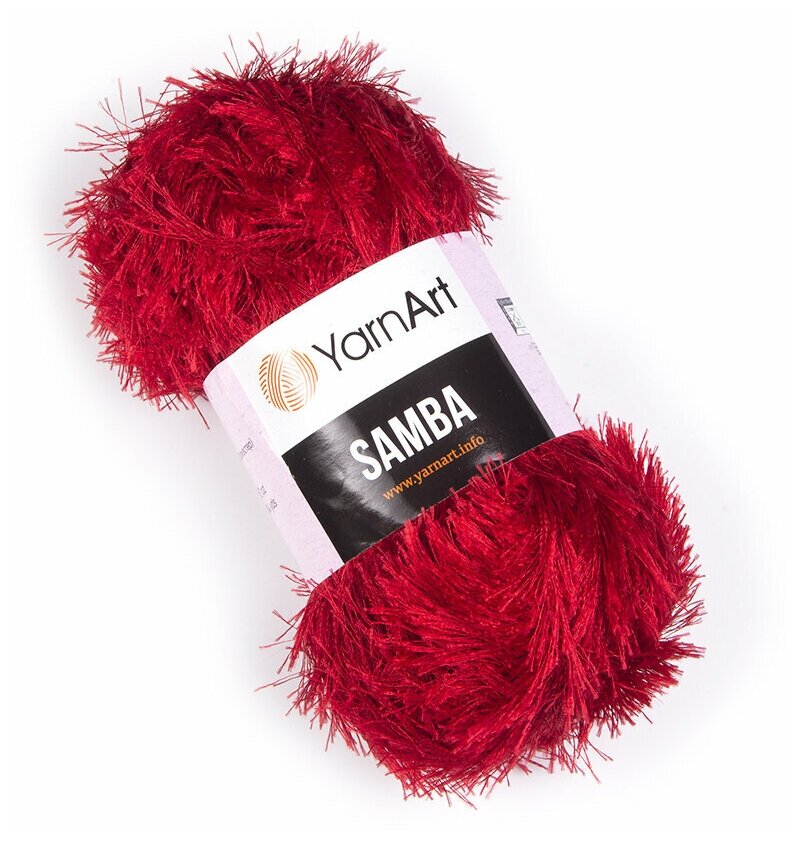 Пряжа для вязания YarnArt Samba (ЯрнАрт Самба) - 1 моток 2026 алый, травка, фантазийная для игрушек 100% полиэстер 150м/100г