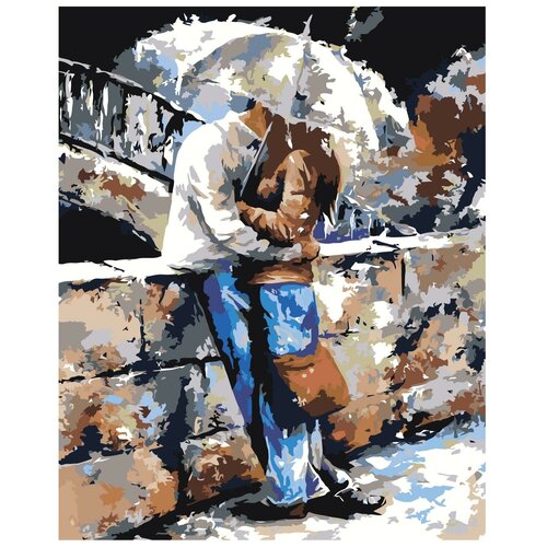 Картина по номерам, Живопись по номерам, 48 x 60, EM18, Влюблённые, поцелуй, зонт, дождь, Двое под зонтом, романтика, мост картина по номерам живопись по номерам 48 x 60 da08 влюблённые поцелуй дождь зонт картинки любовь париж такси дождь