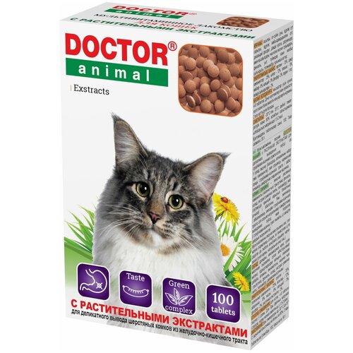 Мультивитаминное лакомство Doctor Animal с растительными экстрактами, для кошек, 100 таблеток