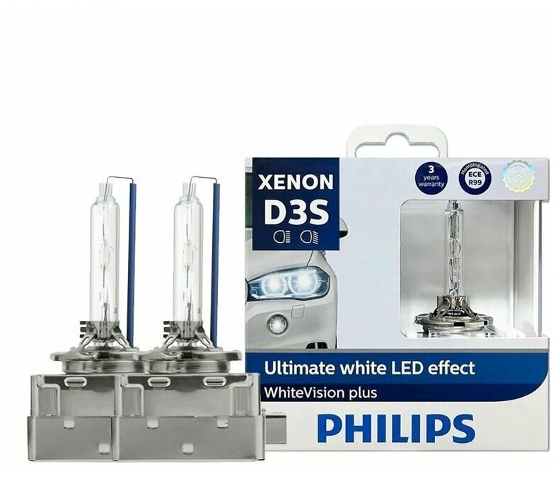 Ксеноновая лампа Philips D3S 35W +120% Xenon WhiteVision 2шт+ QR код подлинности