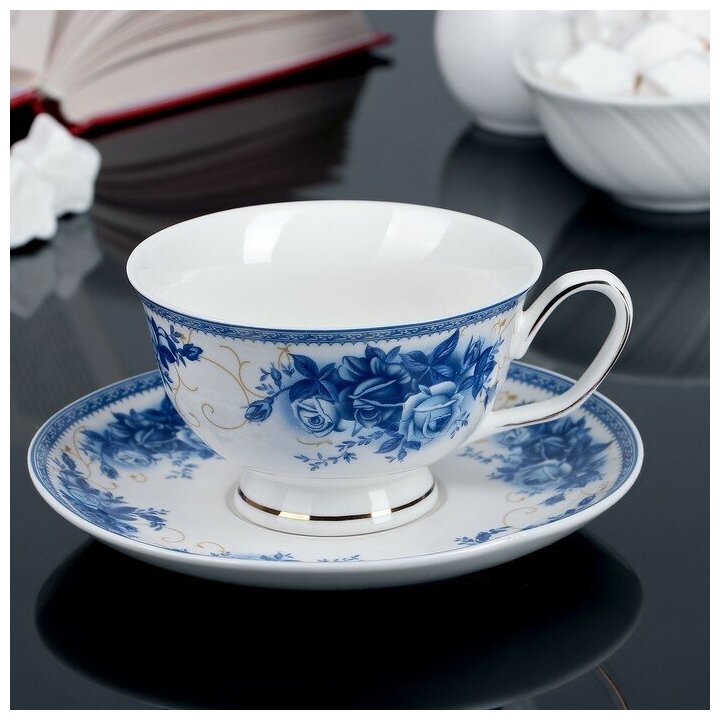 Чайная пара Доляна «Аззурро», 2 предмета: чашка 240 мл, блюдце d=15,2 см, цвет белый