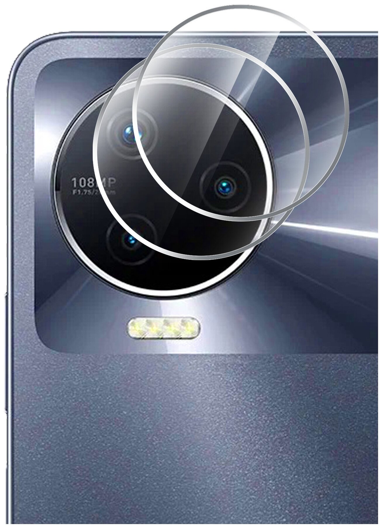 Защитное стекло на Infinix Note 12 (2023) (Инфиникс Нот 12 2023) на камеру (гибридное=пленка + стекловолокно) прозрачное тонкое Hybrid Glass Miuko