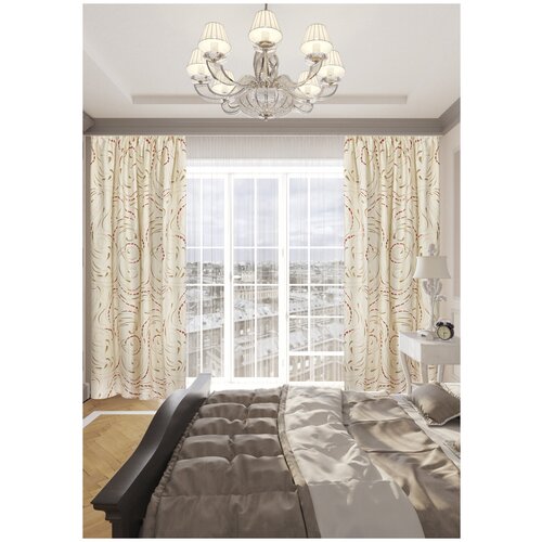 Комплект штор Поэма (высота 270, ширина 190, молочно-бордовый)