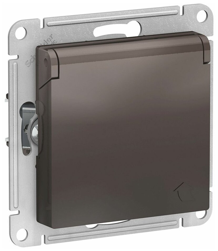 Розетка с/з, со шторками, с крышкой, 16А, IP20, мокко Schneider Electric AtlasDesign