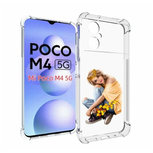 Чехол MyPads девушка-в-цветочками женский для Xiaomi Poco M4 5G задняя-панель-накладка-бампер