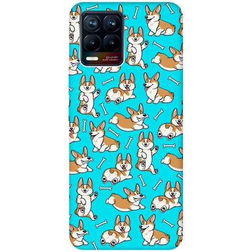 Матовый чехол Corgi Pattern для Realme 8 / 8 Pro / Рилми 8 / 8 Про с 3D эффектом бирюзовый матовый чехол corgi pattern для realme 10 pro реалми 10 про с 3d эффектом черный