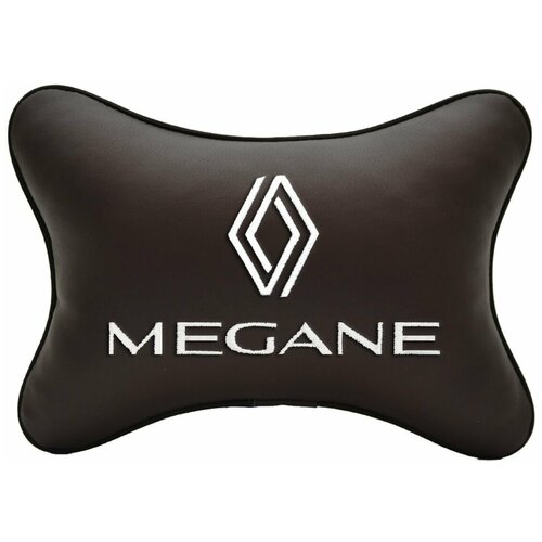 Автомобильная подушка на подголовник экокожа Coffee с логотипом автомобиля RENAULT MEGANE