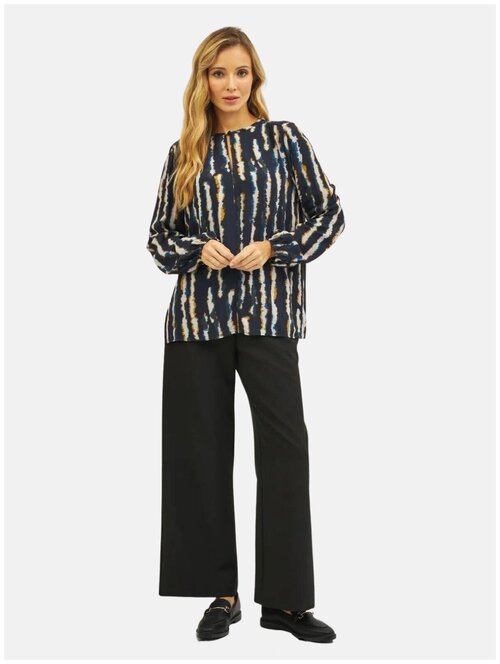 Блуза  CATNOIR, свободный силуэт, манжеты, размер 46, синий