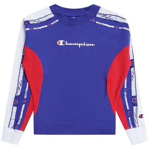 Толстовка женская Champion Colour Block Jacquard Logo Tape Fleece Sweatshirt / S синего цвета