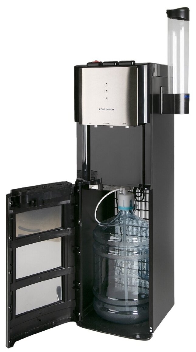 Кулер (диспенсер) для воды напольный с нагревом и компрессорным охлаждением ECOCENTER A-X605 с нижней загрузкой, черный