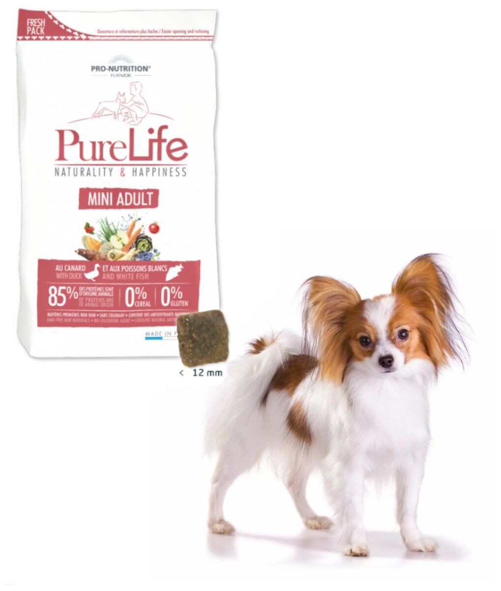 Сухой корм Pro-Nutrition Flatazor Pure Life Adult Mini для взрослых собак мелких пород с уткой и рыбой (8кг)