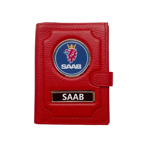 Обложка для автодокументов и паспорта Saab (Сааб) кожаная флотер 4 в 1