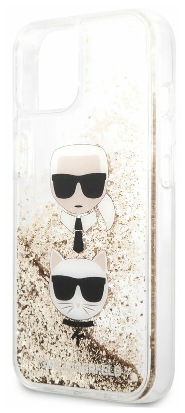 Lagerfeld для iPhone 13 чехол Liquid glitter Karl & Choupette heads Hard Gold