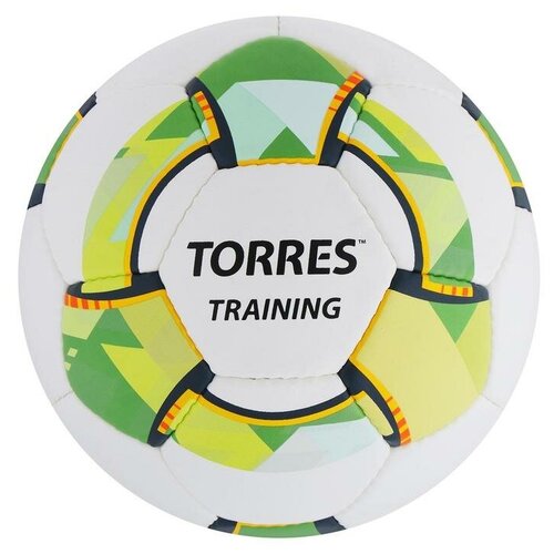 Мяч футбольный TORRES Training, размер 5, 32 панели PU, 4 подкладочных слоя, ручная сшивка, цвет белый/зелёный