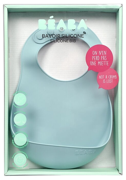 Beaba Детский нагрудник силиконовый Bavoir Silicone, Airy Green/Франция