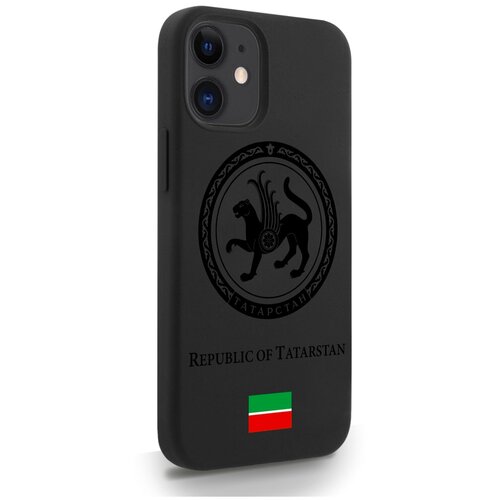 Черный силиконовый чехол SignumCase для iPhone 12 Mini Черный лаковый Герб Татарстана для Айфон 12 Мини