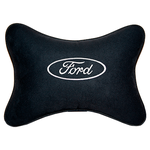 Автомобильная подушка на подголовник алькантара Black (белая) с логотипом автомобиля FORD - изображение