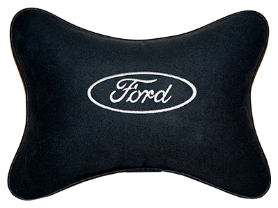 Автомобильная подушка на подголовник алькантара Black (белая) с логотипом автомобиля FORD