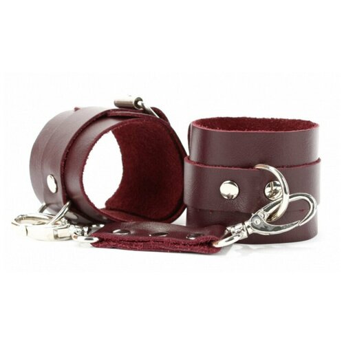 53367 BDSM Арсенал Наручники Lady's Arsenal, бордовые. Из натуральной кожи с перемычкой
