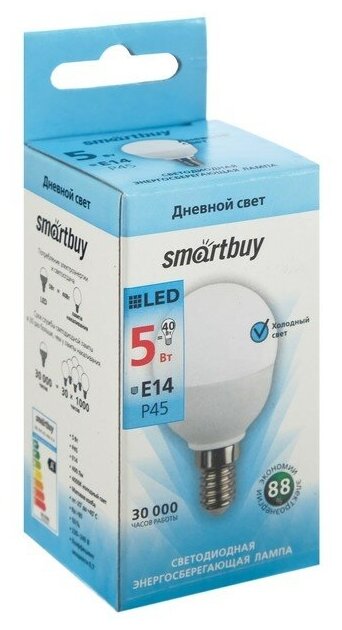 Лампа светодиодная SmartBuy SBL 4000K, E14, P45, 5Вт, 4000 К - фотография № 10