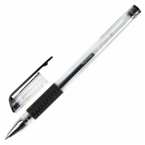 Ручка гелевая с грипом BRAUBERG "Number One", черная, узел 0,5 мм, линия письма 0,35 мм, 12 штук