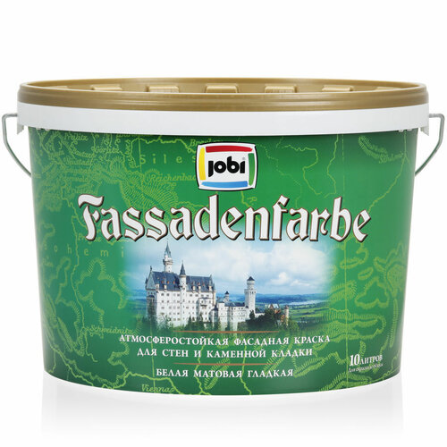 Краска акриловая Jobi FassadenFarbe матовая белый 10 л 10 кг фасадная краска jobi fassadenfarbe 10 л