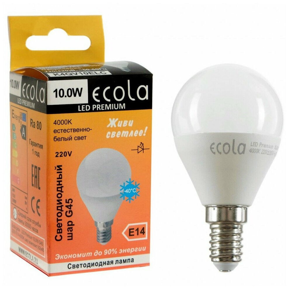 Лампа светодиодная Ecola globe LED Premium G45 10 Вт E14 4000 K шар 82x45 мм 4661630