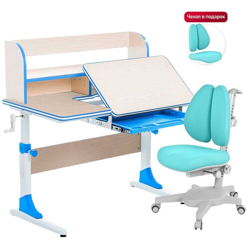фото Комплект anatomica smart-30 парта + кресло + органайзер клен/голубой с голубым креслом armata duos