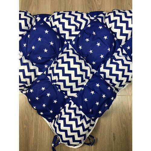фото Бомбон коврик/одеяло для детского вигвама "синий зигзаг " 110х110см. vigvamik