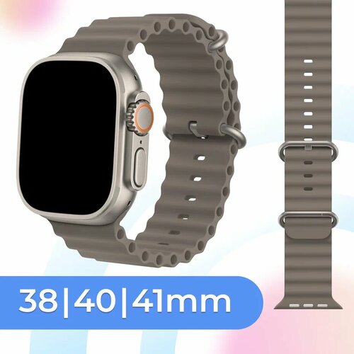 Силиконовый ребристый ремешок для умных часов Apple Watch 38-40-41 mm / Спортивный сменный браслет для смарт часов Эпл Вотч 1-9, SE серии / Gray кожаный крокодиловый ремешок с металлическим коннектором для apple watch размер 38 40 41 мм светло коричневый