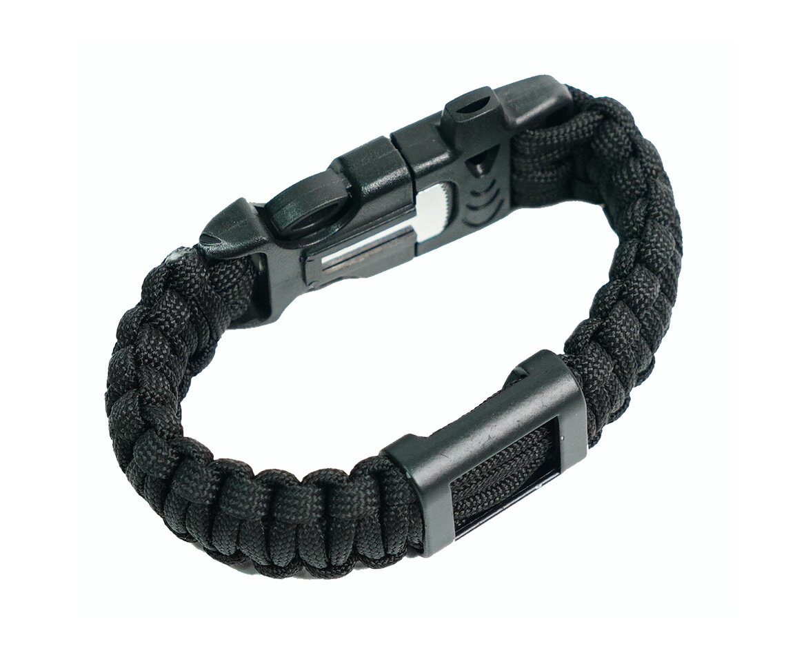 Браслет PARACORD кресало и свисток на защелке черный
