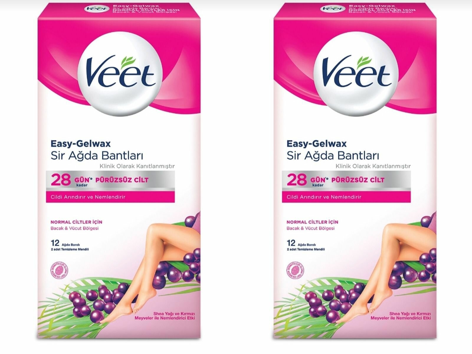 Veet Полоски восковые для нормальной кожи, 12 штук в упаковке, 2 уп/