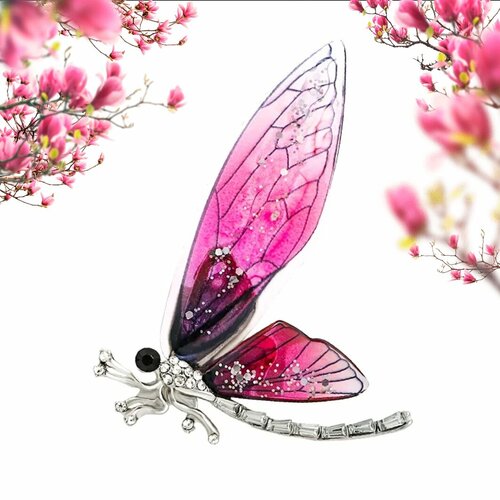 Брошь, стразы, золотой, розовый