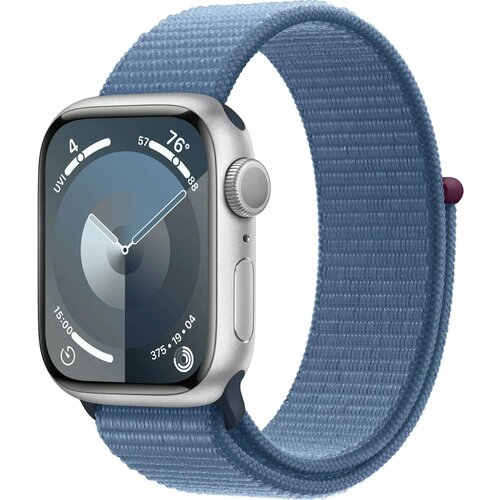 умные часы apple watch series 9 gps 45mm midnight aluminium case with midnight sport band m l Умные часы Apple Watch Series 9 41 мм Aluminium Case GPS, Silver/Winter Blue Sport Loop