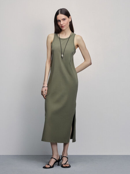 Zarina Платье миди из хлопка, цвет Хаки/оливковый, размер S (RU 44), 4225023523-13