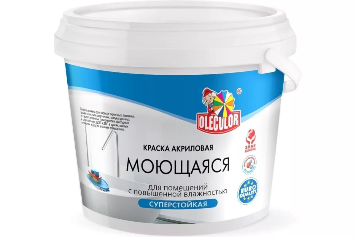 фото Краска водно-дисперсионная моющаяся белая матовая Olecolor (7 кг)