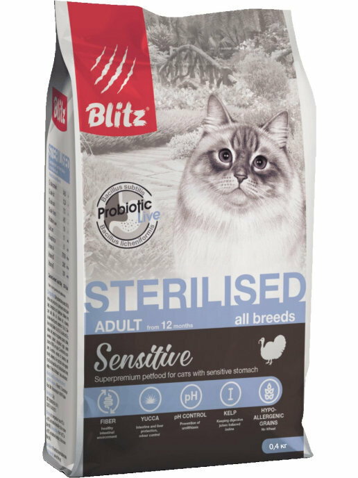 Blitz Sensitive Sterilised Cats сухой корм для стерилизованных кошек с индейкой 2кг