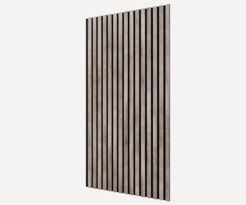 Изображение товара Акустические стеновые панели, 1200х600х19мм, черный войлок, рейки МДФ цвет - дуб дымчатый. Панель АCUSTICA. Cosca Decor