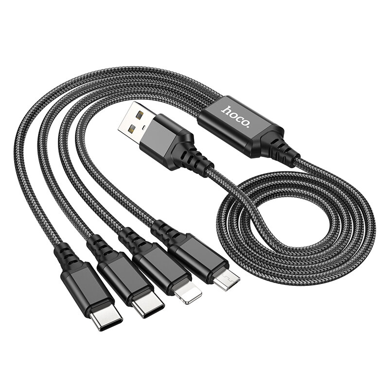 USB дата кабель Lightning+Micro+Type-C+Type-C, X76, HOCO, черный — фото 1