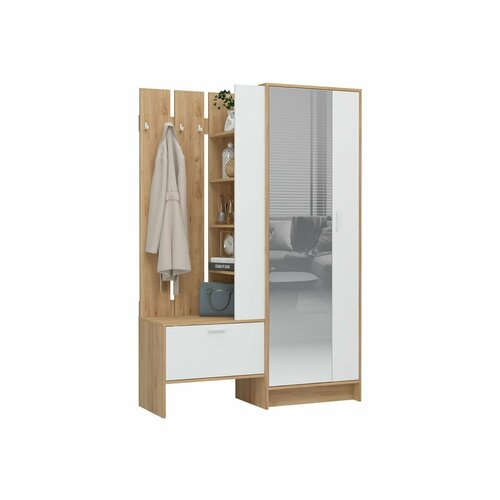 Прихожая комплект Ирис с вешалкой с обувницей со шкафом со штангой с зеркалом 135х455х200 см Белый Дуб Крафт золотой 23020₽