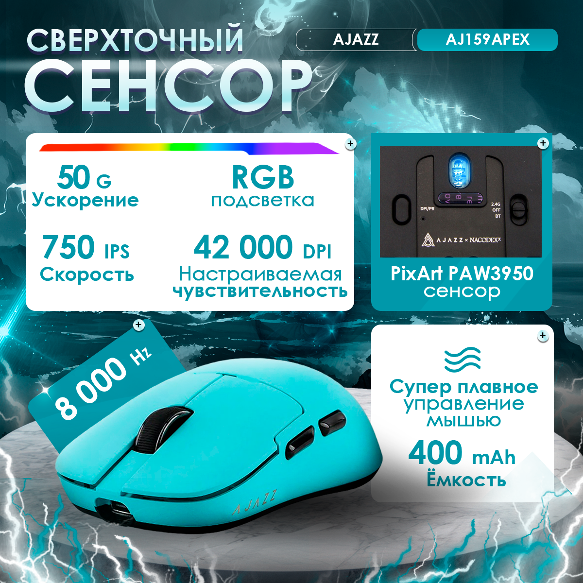 Игровая беспроводная / проводная мышь AJAZZ AJ159APEX с док-станцией — фото 1