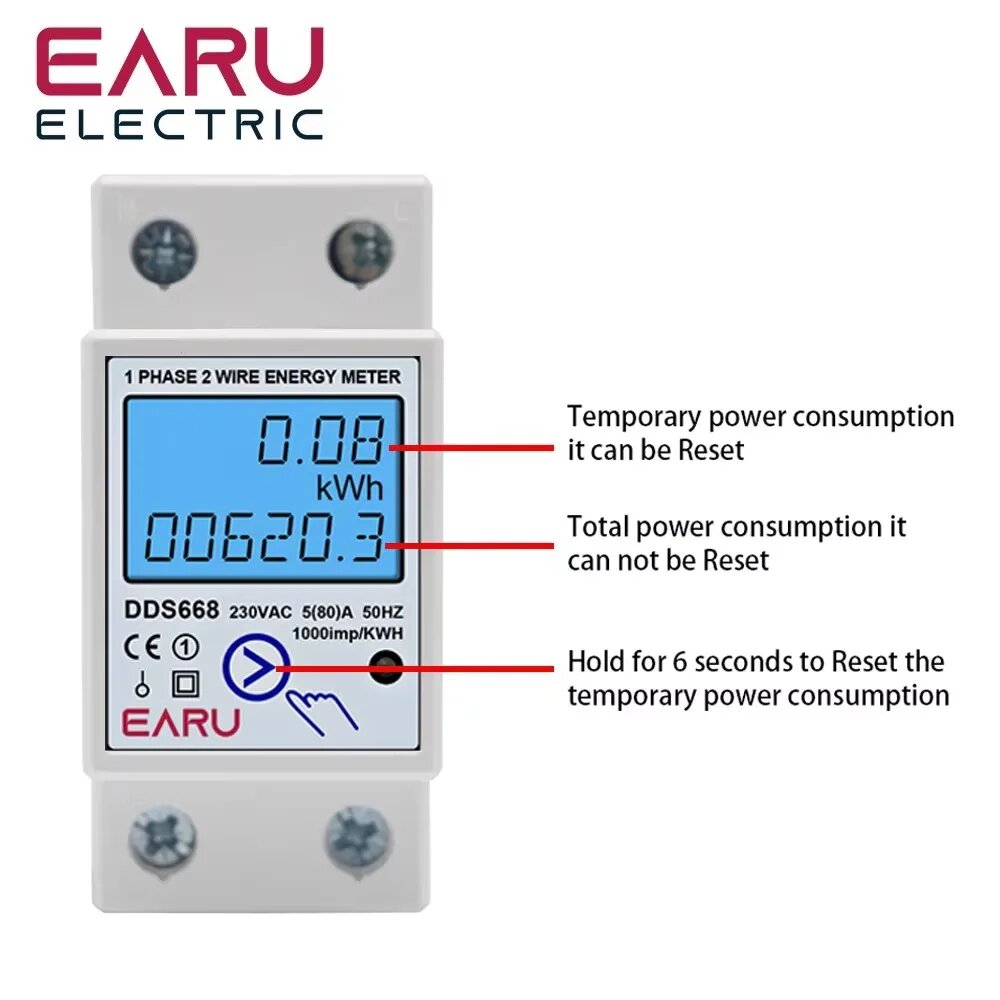 Ваттметры Электрический монитор EARUELECTRIC для DIN-рейки, 220V